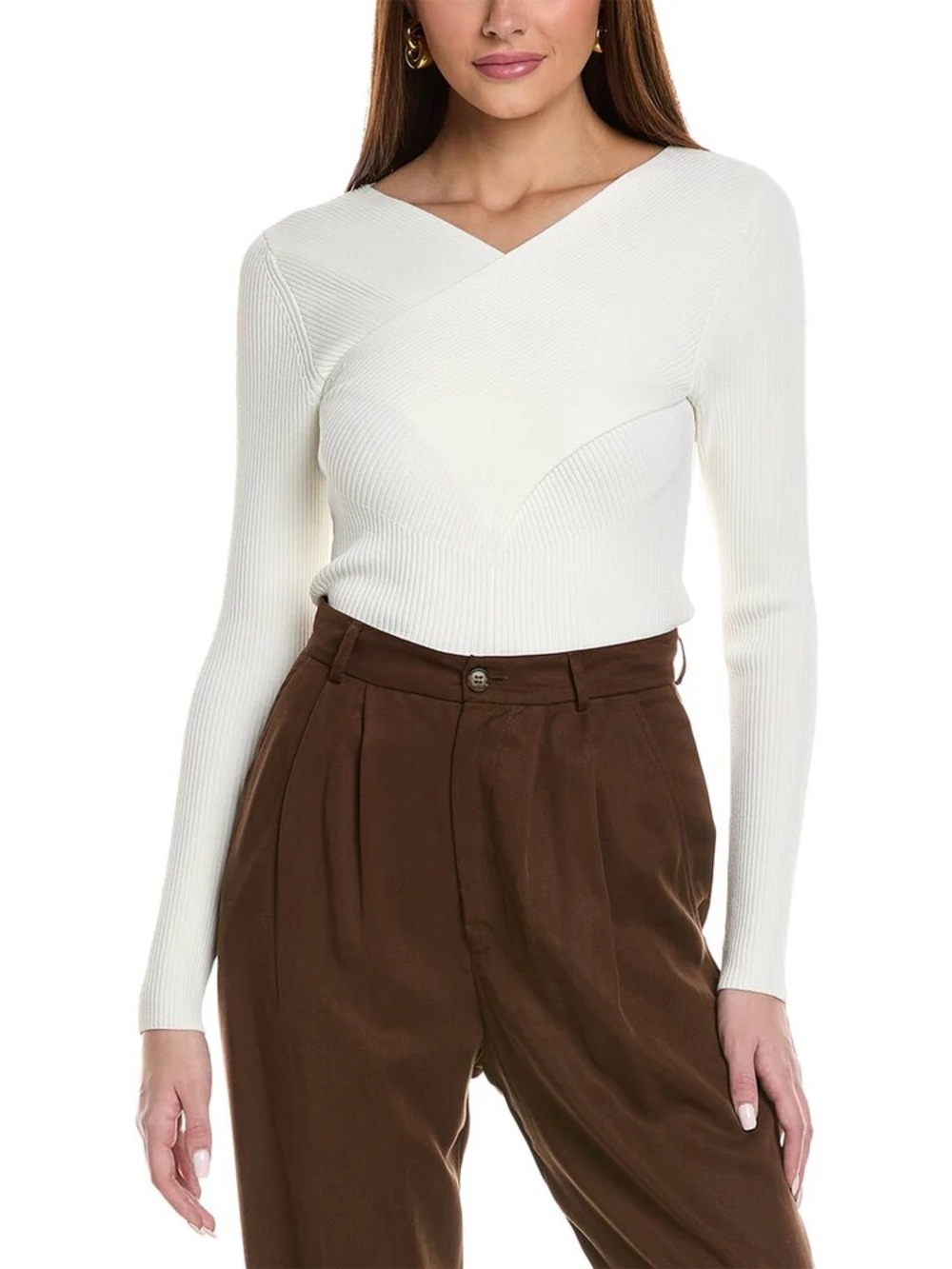 Reiss Heidi Cross Front Knitted Top in Ivory